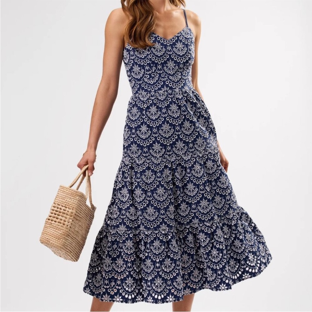 Amour Vert "Riviera" eyelet midi dress in Indigo